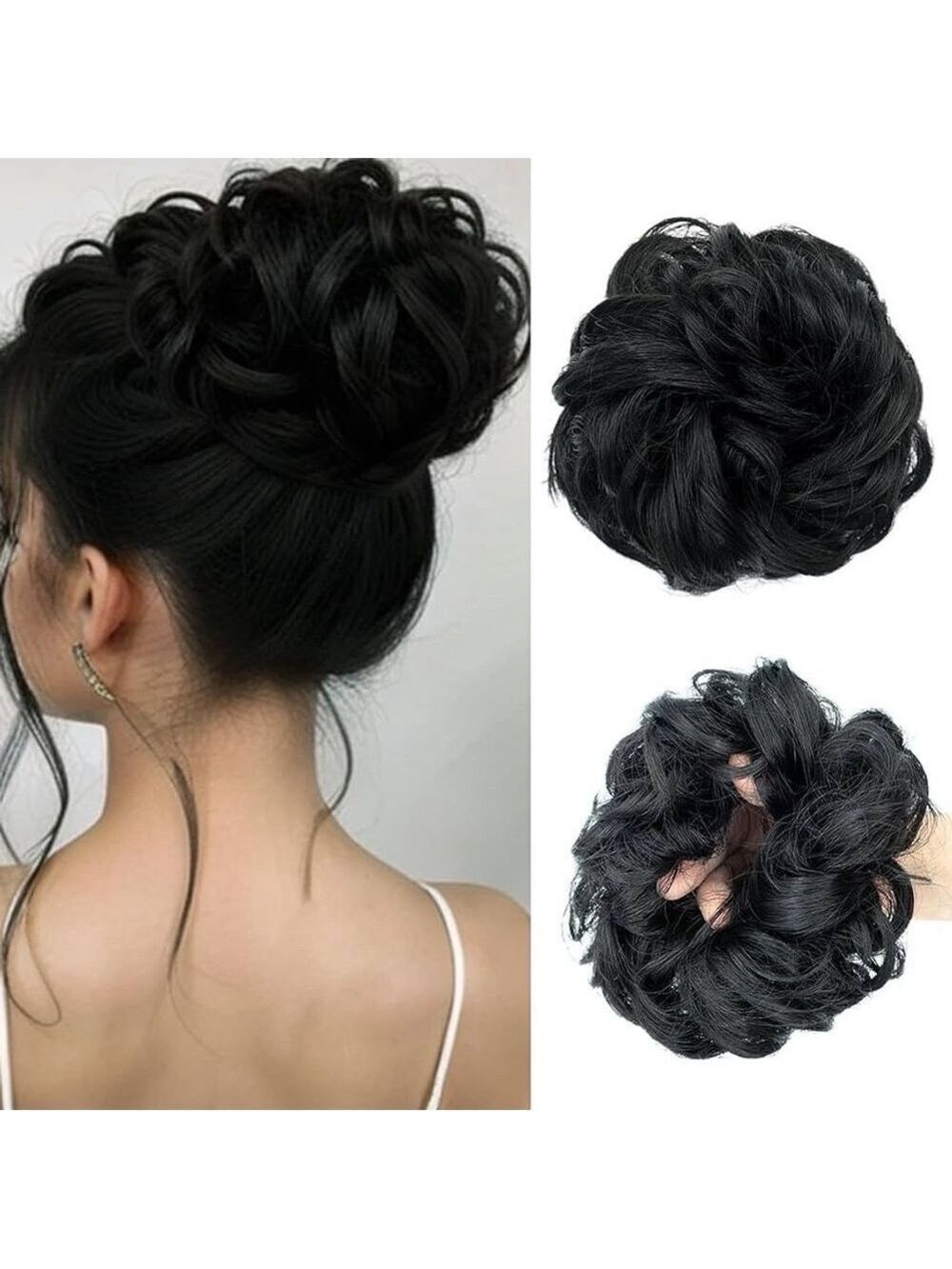 Scrunchie Messy Curly Black Hair Bun, NIB